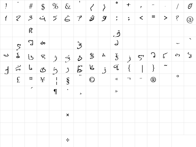 Thart_Geo_Arab Regular  glyph index