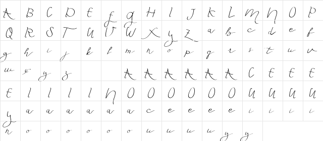 Fly Featherdemo Script Regular  glyph index