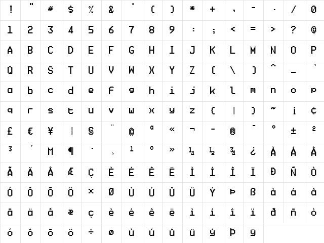 Ticketing Regular  glyph index