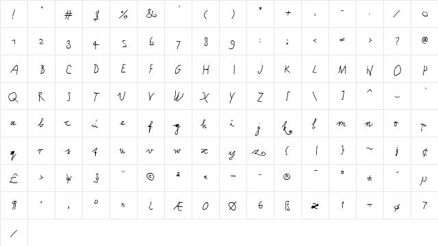 Screen Regular  glyph index