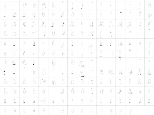P22 Salon Shadow Regular  glyph index