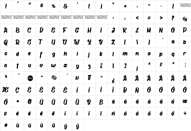 Gatalike_Personal Use Regular  glyph index