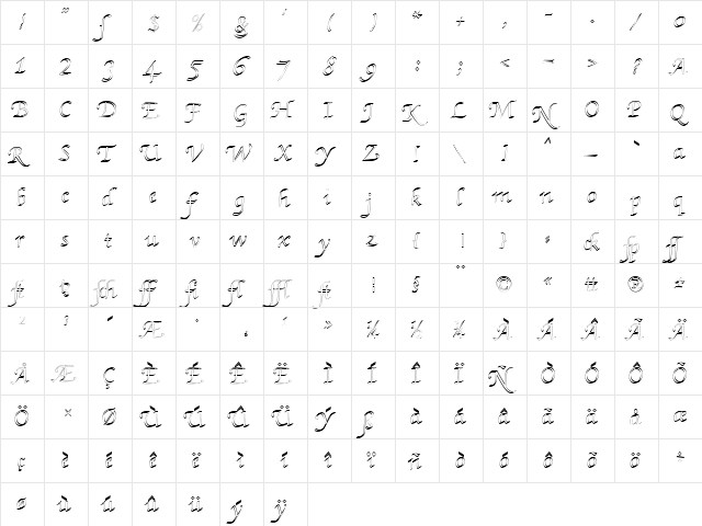 Kursive Becker Normal  glyph index