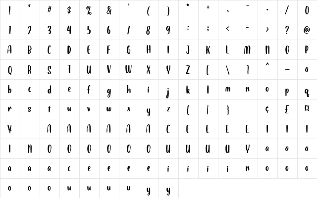 Balimoon Regular  glyph index