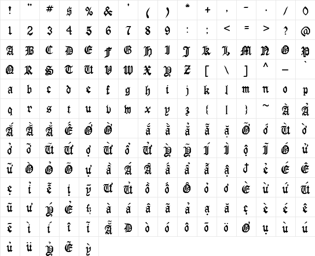 VPS Hung Yen Regular  glyph index