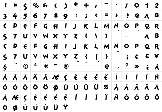 Spontan Black  glyph index