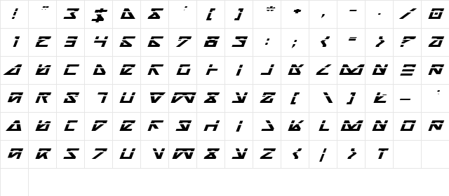 Nick Turbo Bold Expanded ItLas Bold ExpandedItLas  glyph index