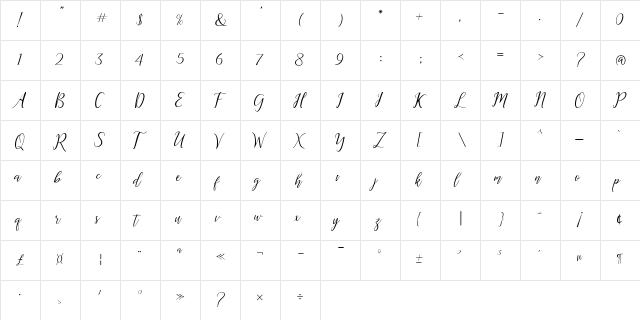 The Dance Signature Regular  glyph index