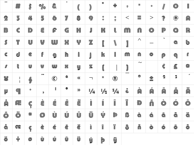 URWPuiseuxTriD Regular  glyph index