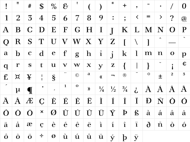 Dedica DaMa Regular  glyph index