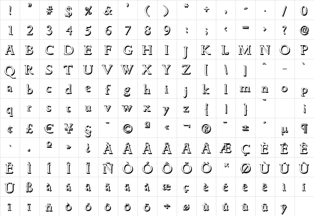 GouditaShadow Regular  glyph index