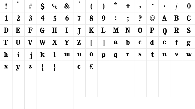 ChoreaSSK Regular  glyph index