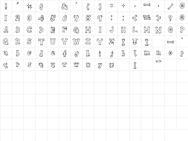 Oshare Honenuki Regular  glyph index