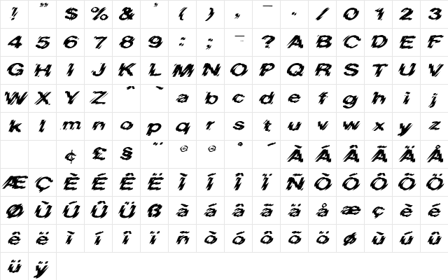 HighVoltageExtended Italic  glyph index