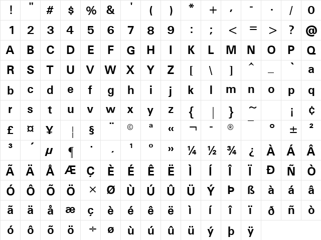 MilkyWay Bold Regular  glyph index