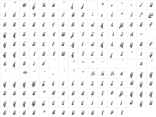 Kondor Gradient Italic Italic  glyph index