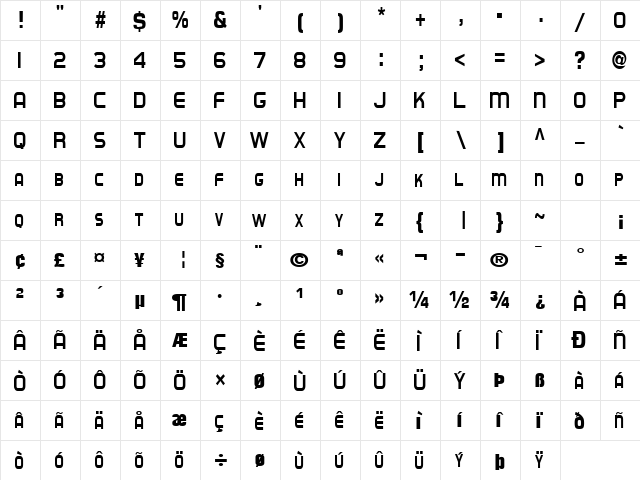 BurningFactsText79 Regular  glyph index