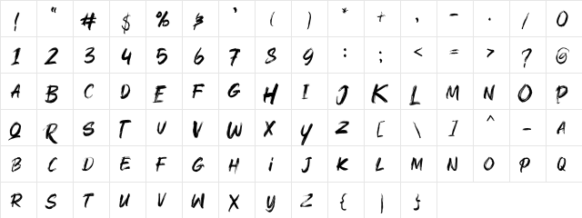 Rushink DEMO Regular  glyph index