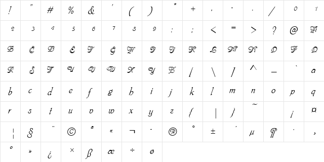 PhyllisCamD Regular  glyph index