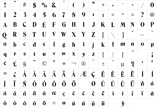 Bernase Roman Regular  glyph index
