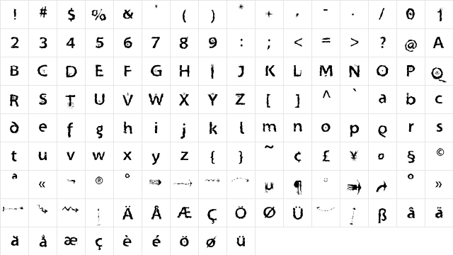 CrazyCrazySans Regular  glyph index
