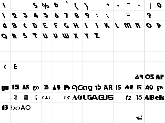 Marbolo-Lefty Regular  glyph index