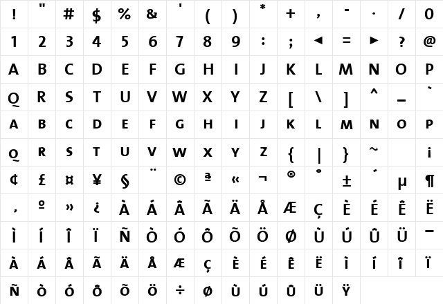 TheMixBold-Caps Regular  glyph index
