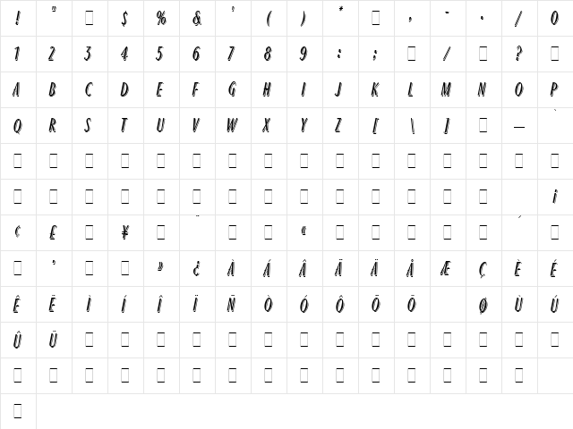 Ragtime LET Plain  glyph index