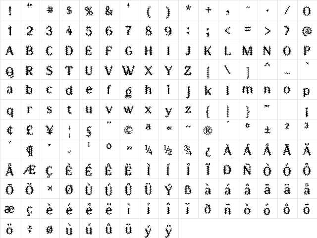 DavidBurry Regular  glyph index