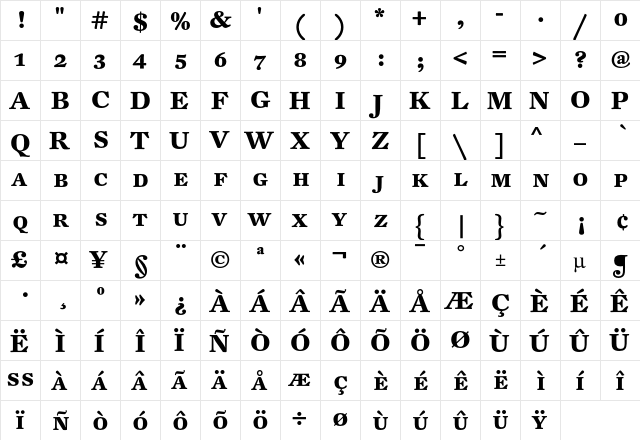 DTLFleischmannT CapsBold  glyph index