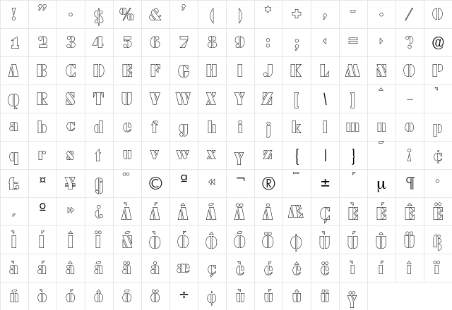 Dekoblack-Open Regular  glyph index