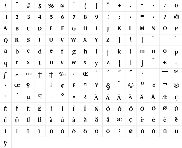 Dragon-DemiBold Regular  glyph index
