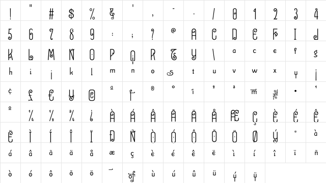 ZincItalianSGA TT Regular Regular  glyph index