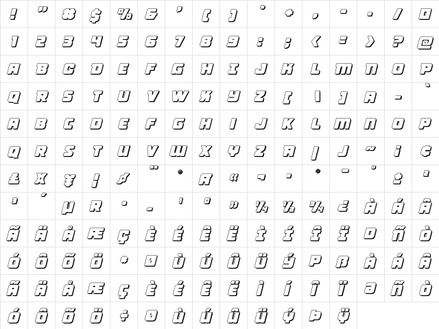 Victory Comics 3D Semi-Italic Semi-Italic  glyph index