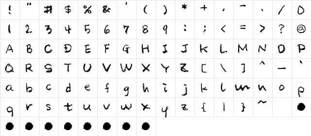 Crayon Alphabet  glyph index
