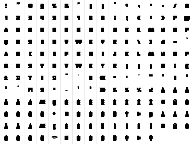 Contour of Duty Regular  glyph index