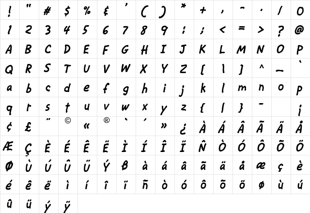 CAC Krazy Legs Bold Regular  glyph index