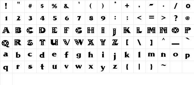 PZ.Heart Regular  glyph index