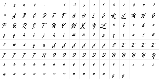 Entreaty Regular  glyph index