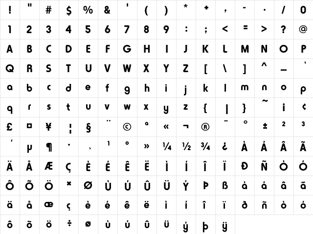 Horatio LT Std Bold  glyph index