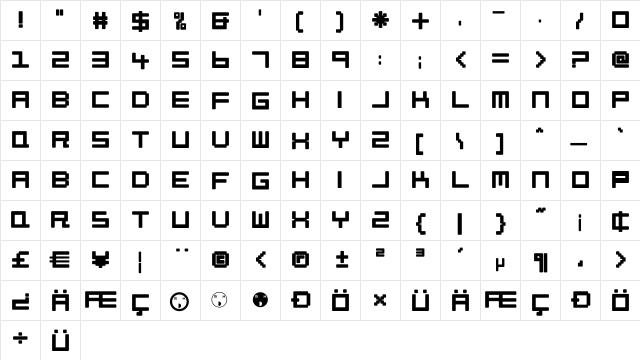 Petitinho Regular  glyph index