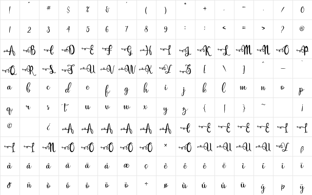 Just Swirls Regular  glyph index