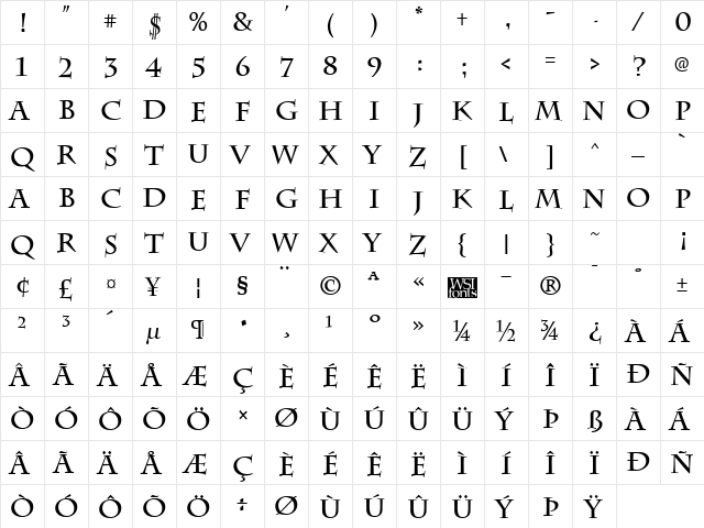 Chattsworth Bold  glyph index