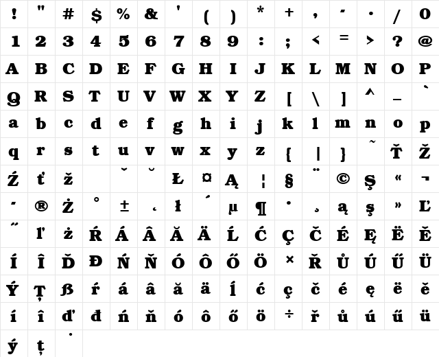 BookmanItcTEEBol Regular  glyph index