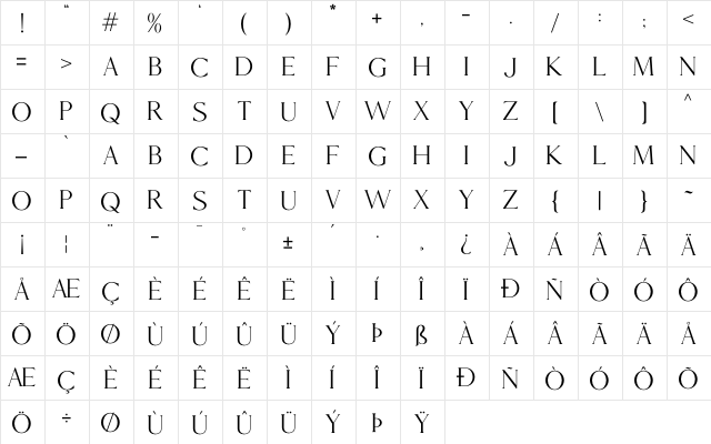 Mories Regular  glyph index
