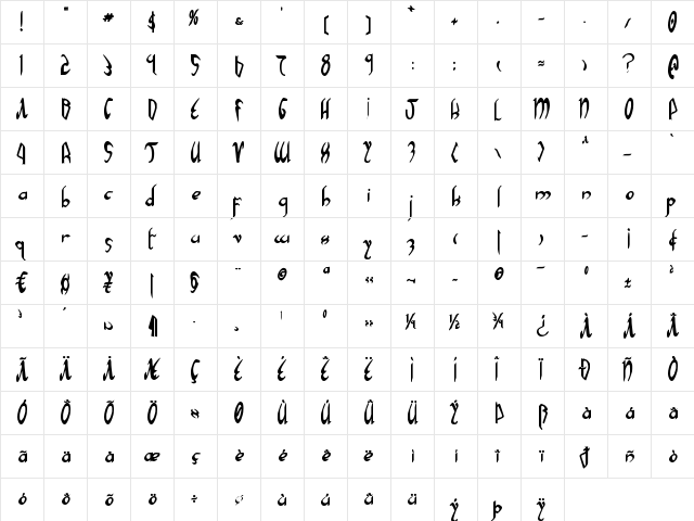 Xaphan Bold Bold  glyph index