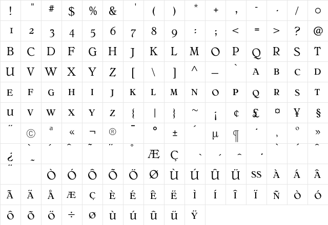 BelliniOriginalExpert Regular  glyph index
