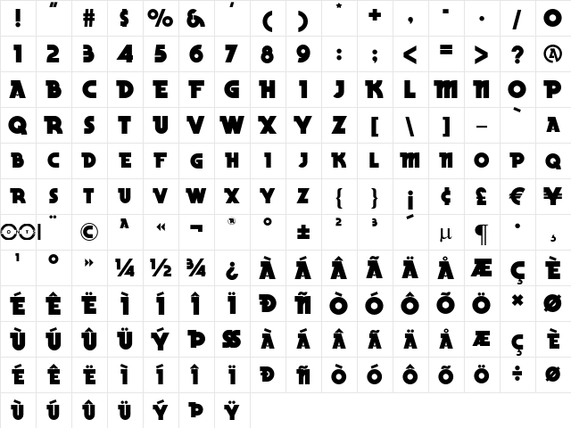 Becker Black NF Regular  glyph index