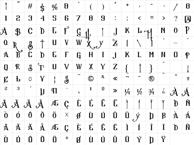 Sucker Font Regular  glyph index