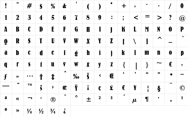 Bernie Regular  glyph index